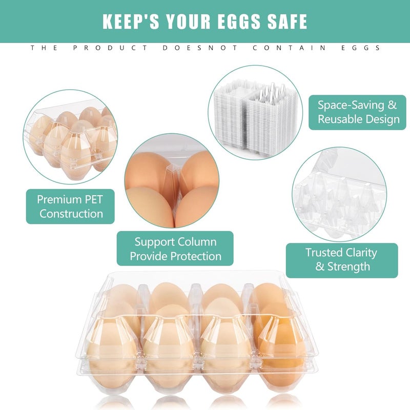 SINLUCESCE 50 Packs Egg Cartons Cheap Bulk，Plastic for 12 Eggs， Clear Egg Cartons 3 * 4 Grids，Perfect for Refrigerator Chicken Farm Markets Commercial Business Market Display - Image 3